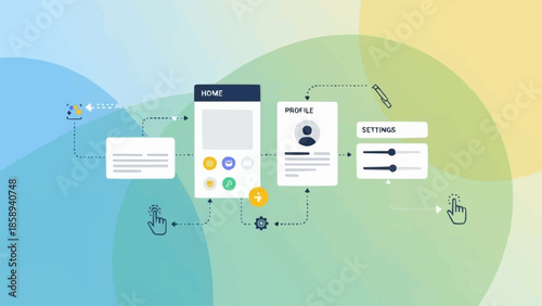 User interface design flow for mobile app development process.