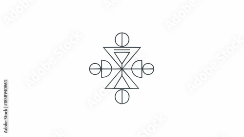 Geometric symbol with circles and triangles on white background.