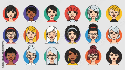 Diverse Group of Women Faces in Circular Frames.
