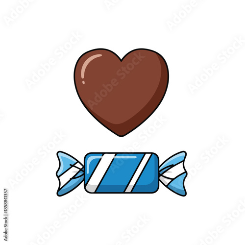 A heart shaped chocolate and a single wrapped candy