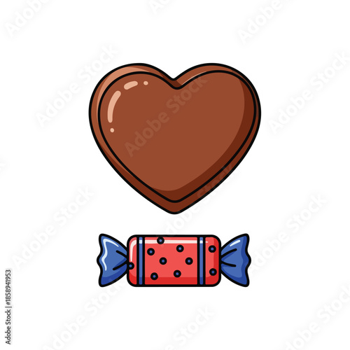 A heart shaped chocolate and a single wrapped candy