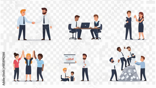 Diverse Business Teamwork and Collaboration in Various Scenarios.