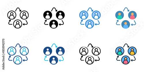 Collaboration icons set multiple style collection. Editable stroke 
