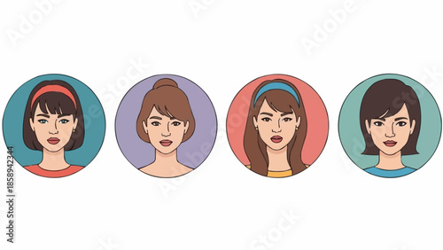 Diverse Female Portraits in Circular Frames - A Study in Style.