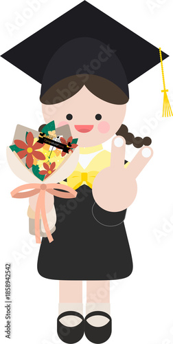 졸업식, 졸업생, 꽃다발을 든 소녀