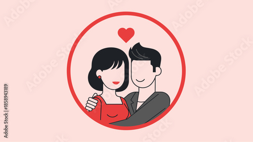 A loving couple embracing each other with a heart symbol above them, representing romance and affection.
