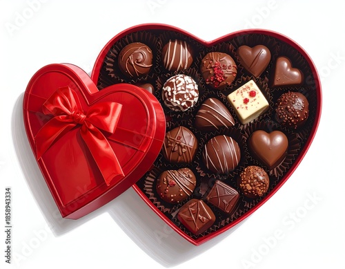Heart-shaped box filled with assorted chocolates.