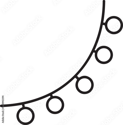 A minimalist black outline vector of a curved string of festive lights or circular ornaments, perfect for holiday decorations, celebration themes, and seasonal graphic designs.