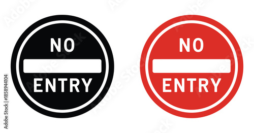 No Entry Road Sign Vector, Including Vector Set for UI Designs, Road Prohibition Symbols, Stop Sign Icons, Traffic Safety Illustrations