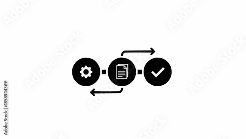 Workflow Automation Process with Settings, Document, and Checkmark Icons.
