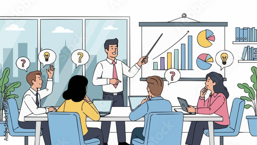 Business Meeting with Presentation of Ideas and Data Analysis.