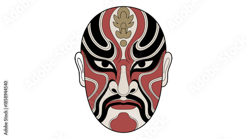 A close-up of a traditional Chinese opera mask, showcasing intricate designs and bold colors.