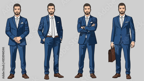 Four Men in Blue Suits - A Study in Professional Style.