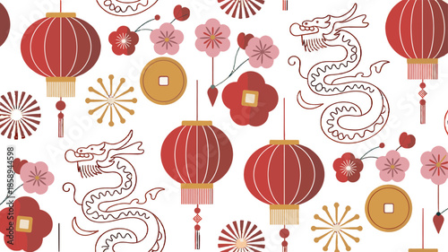 A visually stunning seamless pattern of traditional Chinese elements.