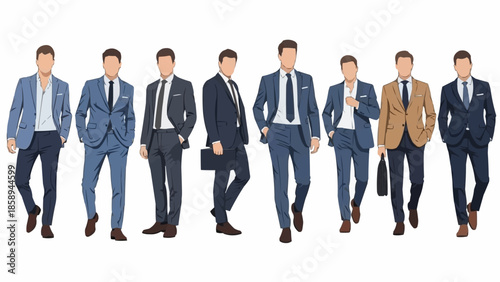 Group of Stylish Men in Suits Walking Forward.