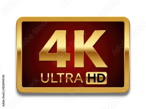 Premium golden 4k ultra hd logo symbolizing high definition video quality isolated on transparent background