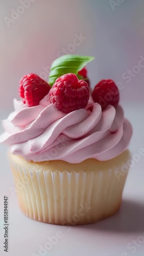 cupcake with raspberry and mint