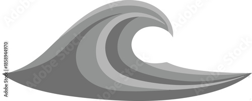 A minimalist black line art vector of a curling ocean wave. The simple, elegant design uses a single continuous-style stroke to depict the crest and fluid motion of the sea.