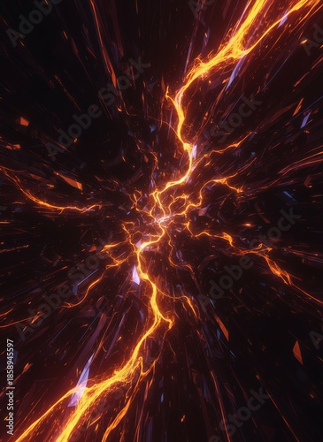 Abstract Energy Lightning Flow with Fiery Orange Glow