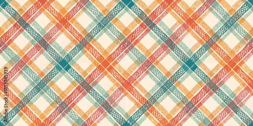 Colorful woven plaid pattern with vibrant hues and a textile texture, perfect for backgrounds or fabrics.