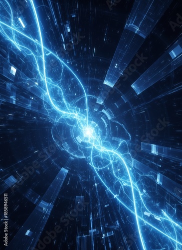 Futuristic Blue Energy Core with Electric Light Streams