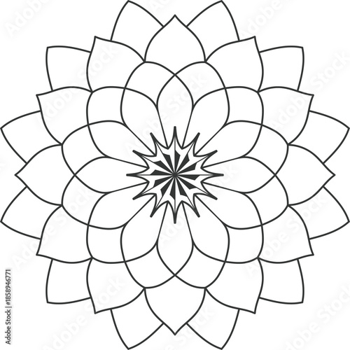 Silhouette of a flower design with intricate petals and center details