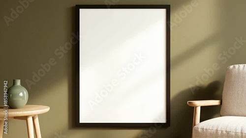 Minimalist Living Room Mockup with Blank Frame and Armchair.