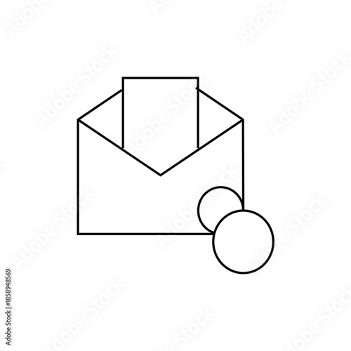 Simple Line Art Icon of an Open Envelope with Two Circular Bubbles, Representing Communication and Messaging in Digital Context