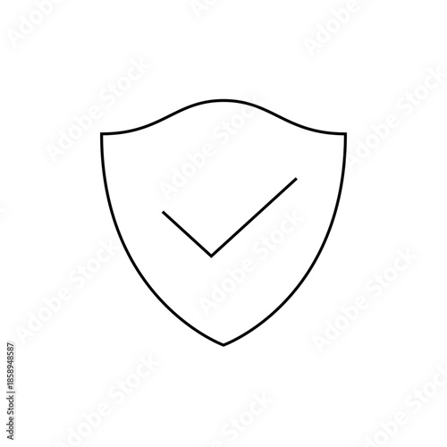 Simple Outline Icon of a Shield with a Check Mark Inside, Symbolizing Protection, Security, Safety, and Verification, Clean Design