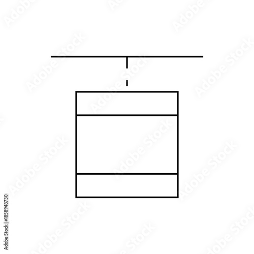 Simple graphic representation of a punching bag hanging from a ceiling hook, illustrating martial arts training equipment.