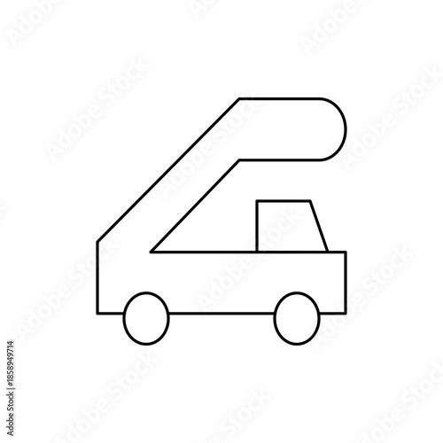 Airport Stair Truck with Extendable Ladder for Aircraft Boarding and Disembarking, Simple Line Art Icon for Transportation Services
