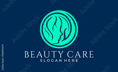 Combination beauty green logo with a woman face representing natural skincare and cosmetic elegance. Perfect for beauty brands and spa services.