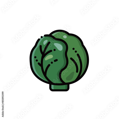 A cute cabbage with layered green leaves rolled into a ball. Perfect for vegetable or healthy food designs. Editable & scalable.