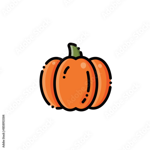 A cute orange pumpkin with green stem, fresh and cozy. Perfect for autumn or Halloween designs. Editable & scalable.