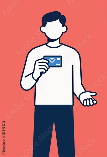 Person holds a contactless payment card with wifi symbol