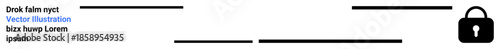 Data security, online privacy, encryption, information protection, cybersecurity, safe access. Black lock icon next to text elements. Data security and online privacy concept
