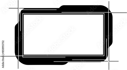 Modern Technical Frame Design with Blueprint Drafting Lines and Black Geometric Shapes