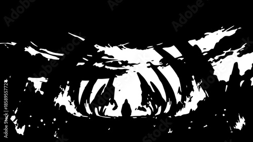 Fantasy digital illustration of a lone traveler standing before giant glowing blue structures