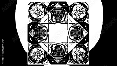 Intricate 3D geometric wood and gold carved panel with sacred geometry patterns