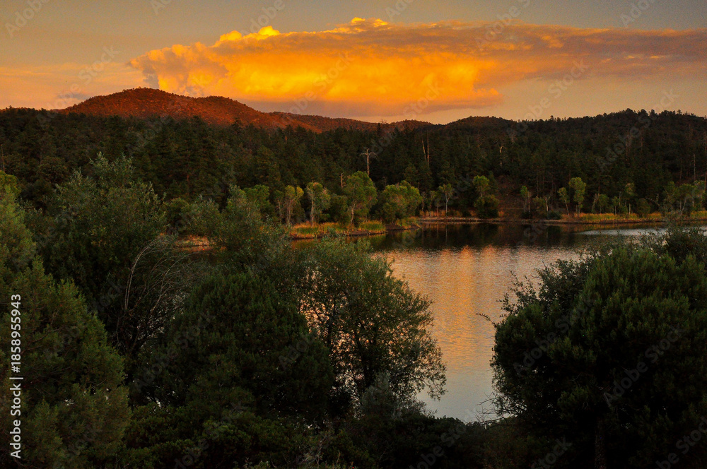 Obraz premium Golden reflected sunset over Arizona lake