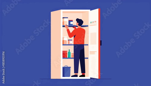 Person organizing pantry items, choosing food from shelves