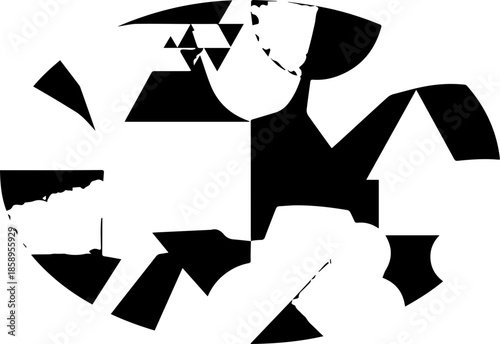 Modern Abstract Oval Composition with Colorful Geometric Shapes in Blue, Teal, and Terracotta Tones