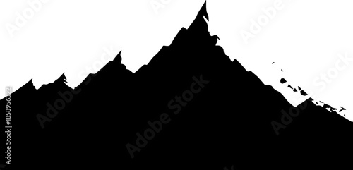 Dramatic mountain range silhouette for outdoor adventure brand, rugged peaks evoking strength and resilience, perfect for logo design and nature themes