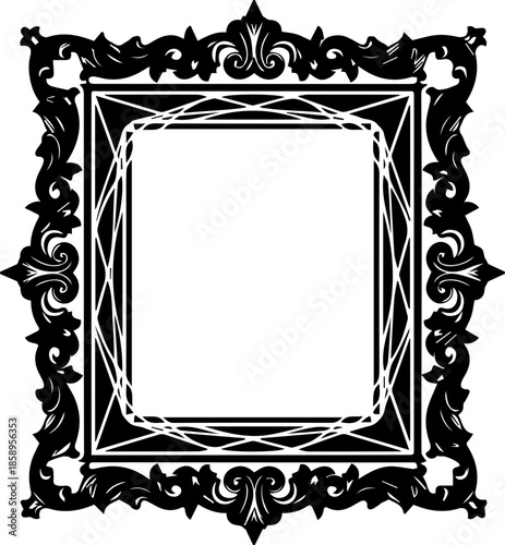 Elegant ornate frame with swirling details, perfect for vintage designs, wedding invitations, and classical art projects, originally created as vector art