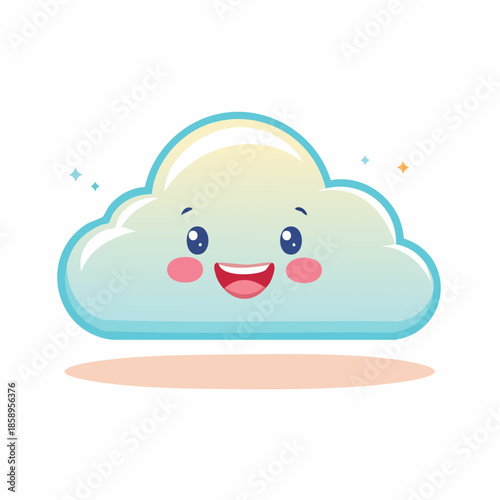 Cartoon cloud with a happy face and rosy cheeks, floating above a shadow.