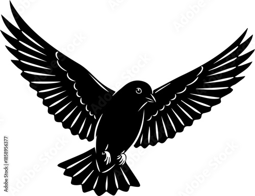 Elegant black bird soaring with outstretched wings, representing freedom, nature, and hope; perfect for branding, logos, or designs needing a touch of the wild