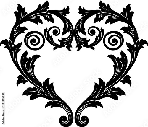 Elegant flourish design in heart shape perfect for valentines day or wedding invitations, originally vector for scalable design projects