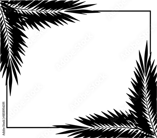 Elegant palm leaf frame for summer designs, invitations, or branding projects needing a tropical touch and scalable vector graphics, perfect for vacation vibes