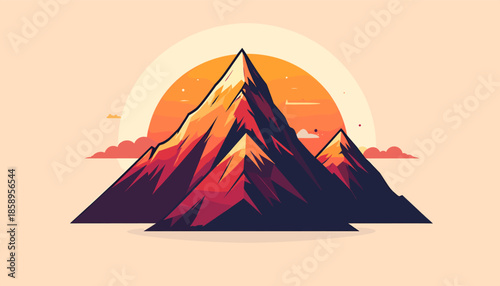 Stylized mountain range illustration with a warm color palette and minimalist design.