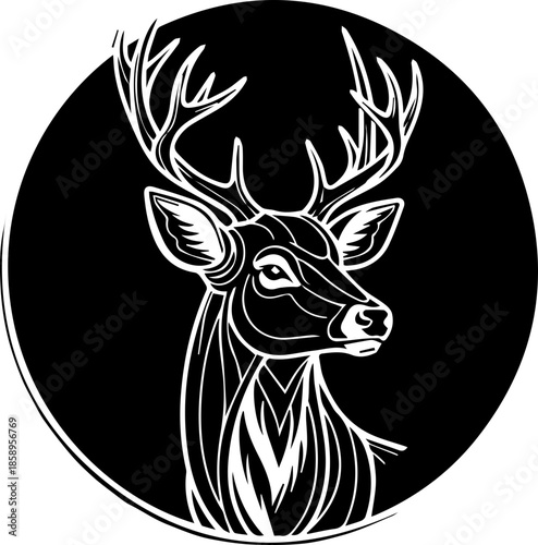 Majestic deer head illustration for wildlife enthusiasts and nature lovers, perfect for branding, apparel, and outdoor adventure themes, originally vector